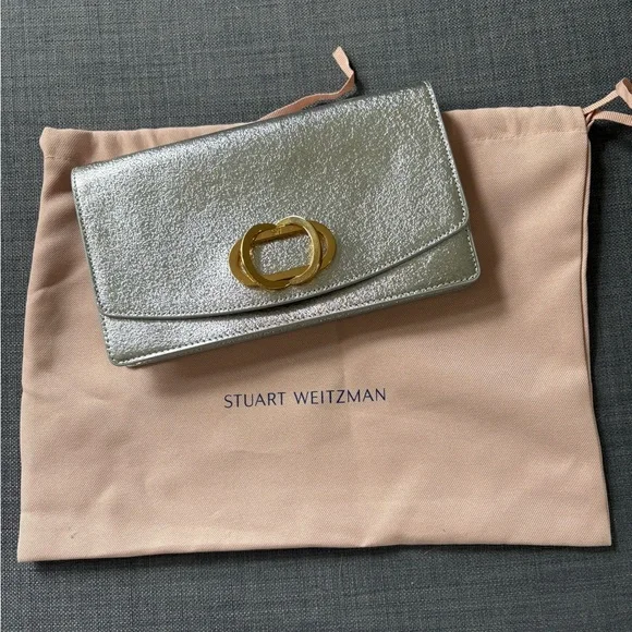 Stuart Weitzman Silver Metallic Clutch/Crossbody Chain - Picture 1 of 4